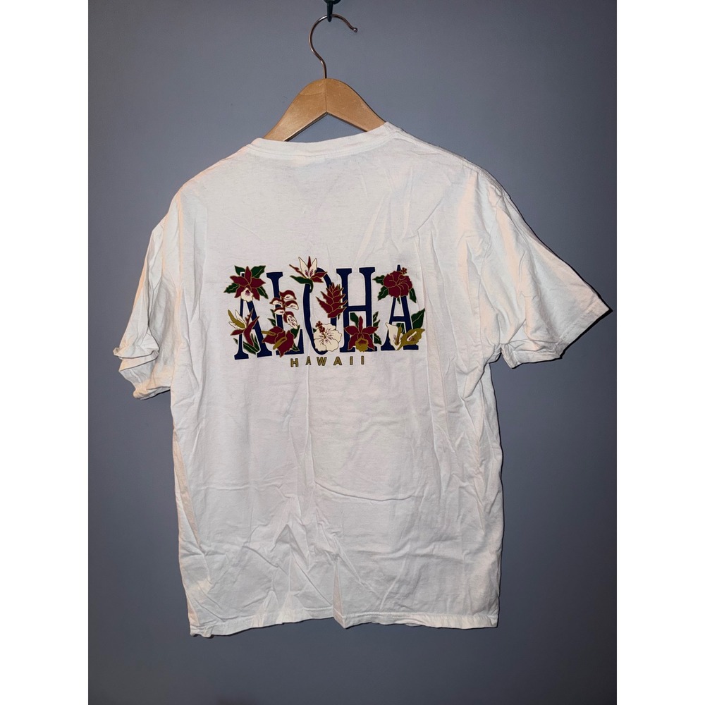 Hanes Heavyweight Aloha Hawaii Graphic T Shirt White Adult Large